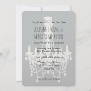 Grey White Chandelier Wedding Invitation