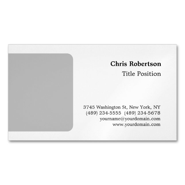 Grey White Charming Minimalist Custom Magnetic Business Card (Front)