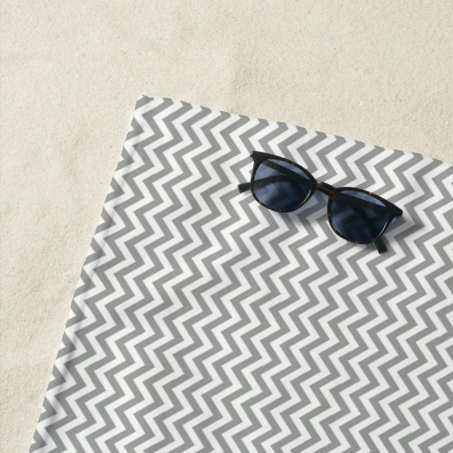 Grey White Chevron Beach Towel (In Situ)