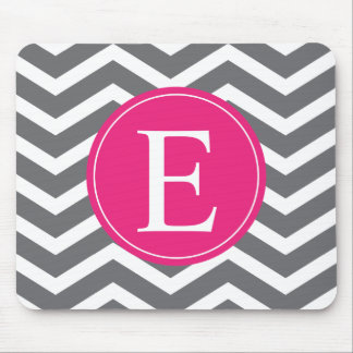 Grey White Chevron Bright Pink Monogram Mouse Mat