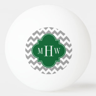 Grey White Chevron Emerald Quatrefoil 3 Monogram Ping Pong Ball