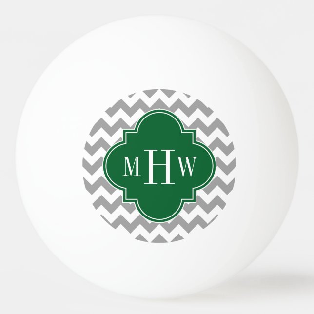 Grey White Chevron Emerald Quatrefoil 3 Monogram Ping Pong Ball (Front)