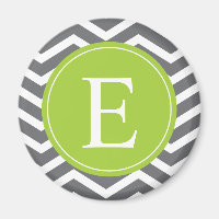 Grey White Chevron Green Monogram
