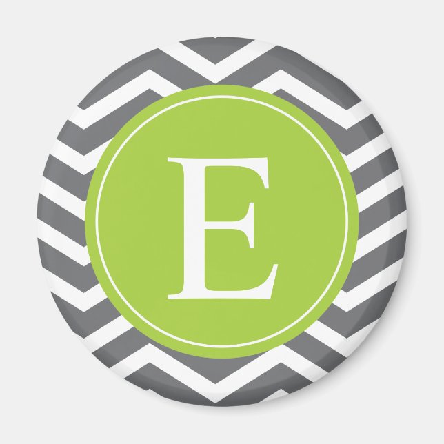 Grey White Chevron Green Monogram Magnet (Front)