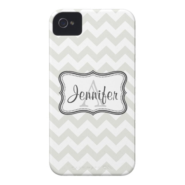Grey & White Chevron Monogram iPhone 4/4s Case-Mate iPhone Case (Back)