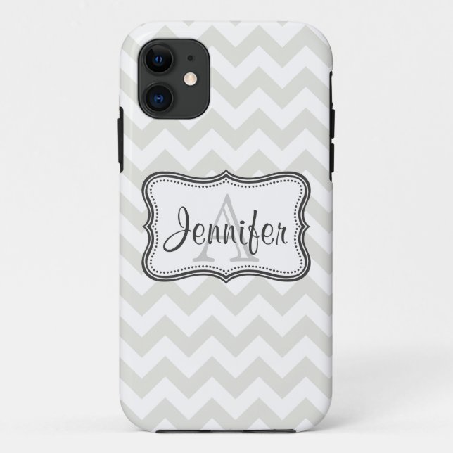 Grey & White Chevron Monogram iPhone 5 Case-Mate iPhone Case (Back)