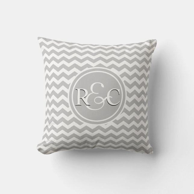 Grey White Chevron Personalised Initials Monogram Cushion (Front)