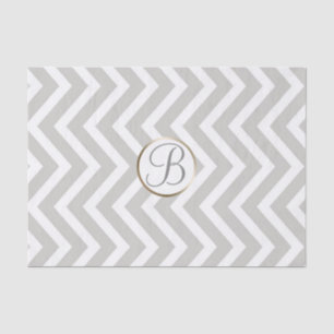 Grey White Chevron Print Monogram Letter Initial Tissue Paper