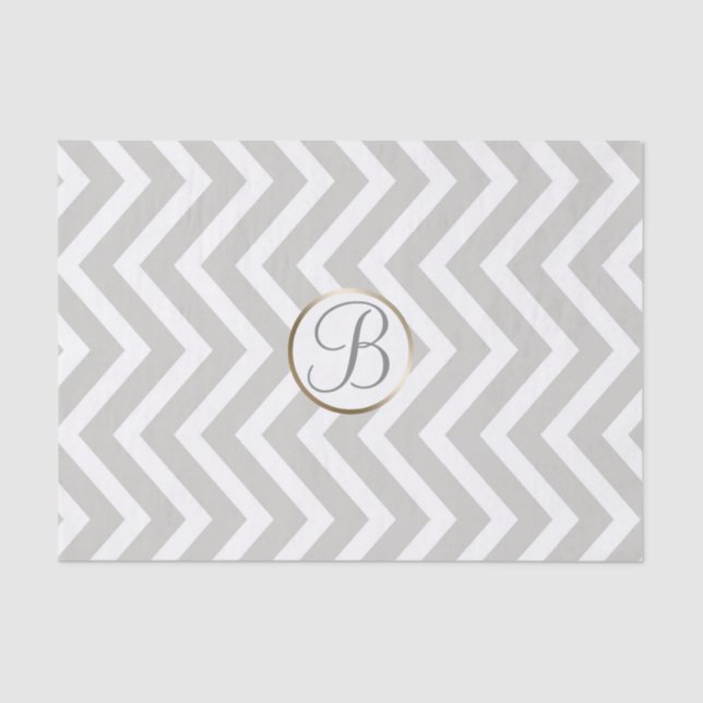 Grey White Chevron Print Monogram Letter Initial Tissue Paper (Front)