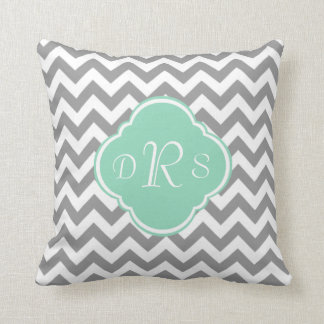 Grey & White Chevron Stripe Custom Monogram Cushion