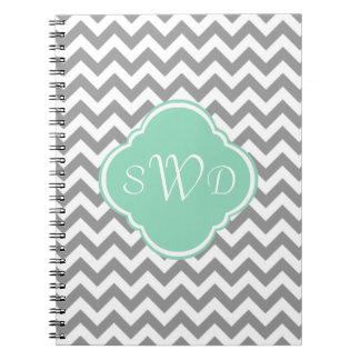 Grey & White Chevron Stripe Custom Monogram Notebook
