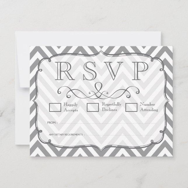 Grey & White Chevron Wedding RSVP Cards (Front)