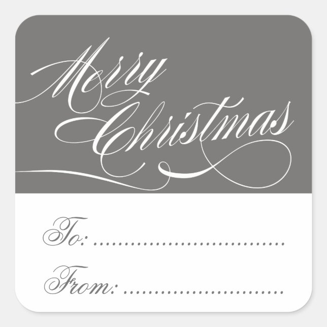 GREY WHITE CHRISTMAS GIFT TAG STICKERS (Front)