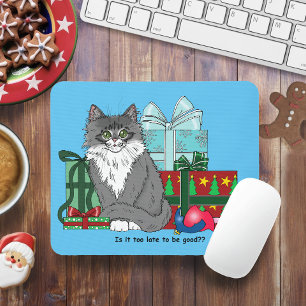 Grey White Christmas Kitten Mouse Mat