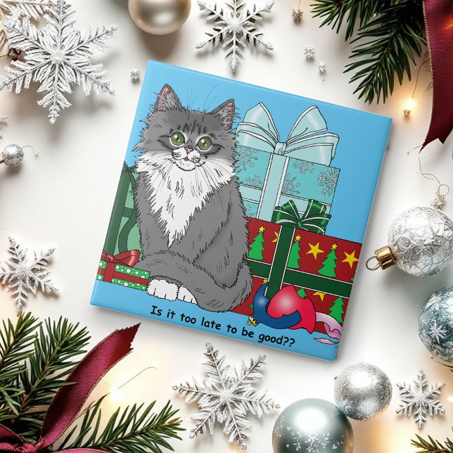 Grey White Christmas Kitten Tile (Creator Uploaded)