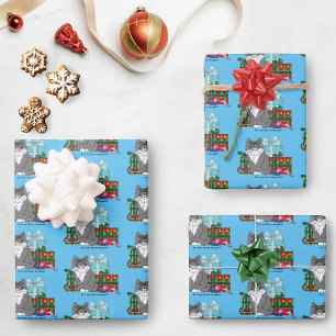 Grey White Christmas Kitten Wrapping Paper Sheet