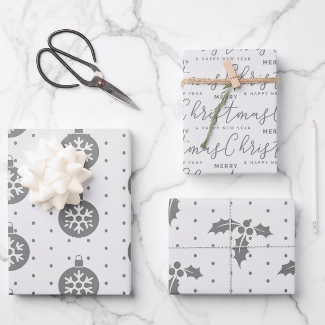 Grey & White Christmas Wrapping Paper (Front)