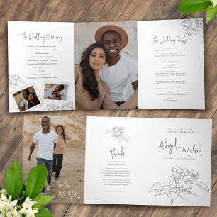 Grey white citrus blossom drawing photos wedding Tri-Fold programme