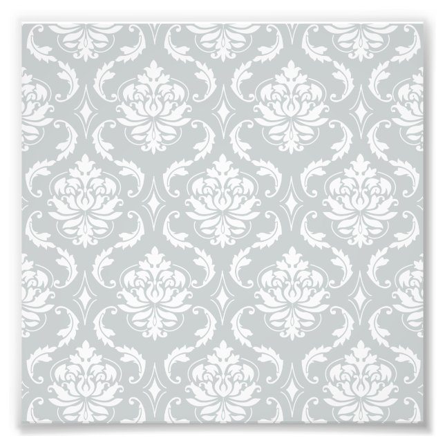 Grey White Classic Damask Pattern Photo Print (Front)