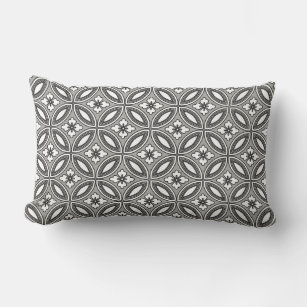 Grey & White Classic Floral Tile Pattern Lumbar Cushion