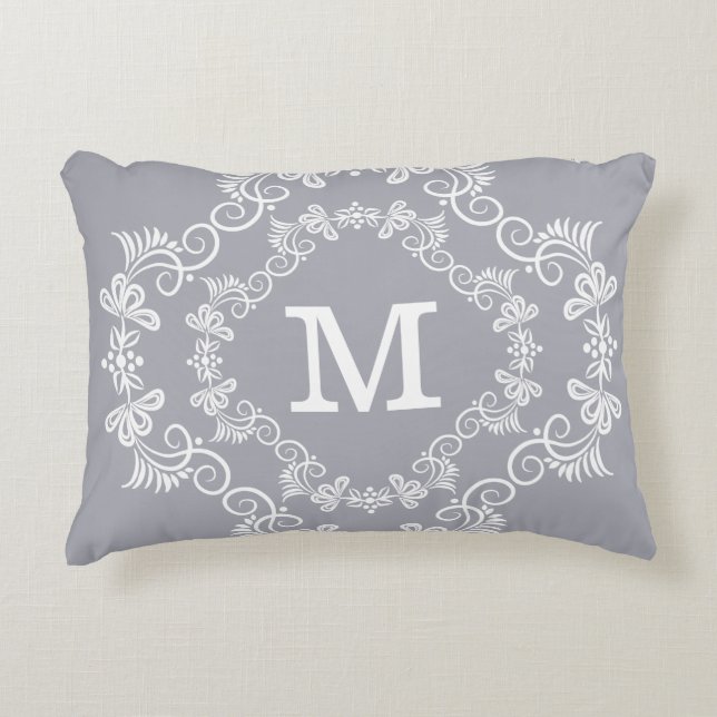 Grey White Custom Monogram Decorative Decorative Cushion (Front)