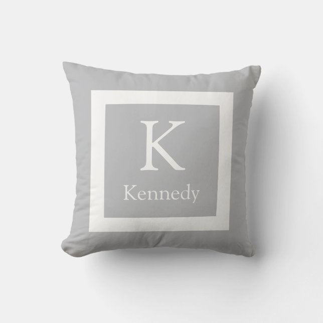Grey White Custom Monogram Name Cushion (Front)