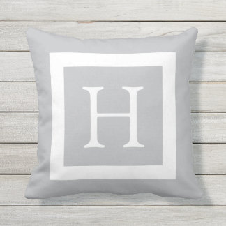 Grey White Custom Monogram Outdoor Cushion