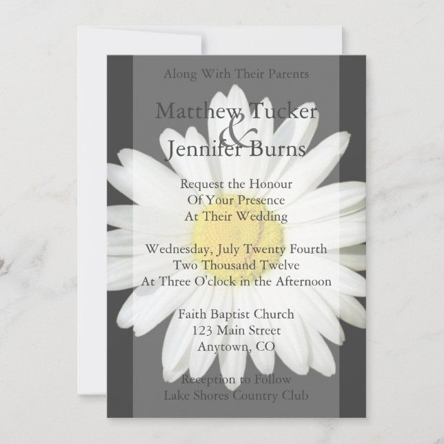 Grey & White Daisy Wedding Invitation Announcement (Front)