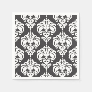 Grey & White Damask Chic Pattern Elegant Party Napkin