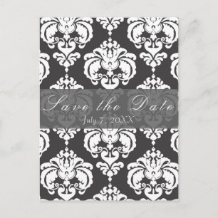 Grey & White Damask Chic Wedding Save the Date Announcement Postcard