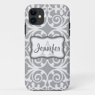 Grey & White Damask Monogram iPhone 5 11 Case