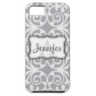 Grey & White Damask Monogram iPhone 5