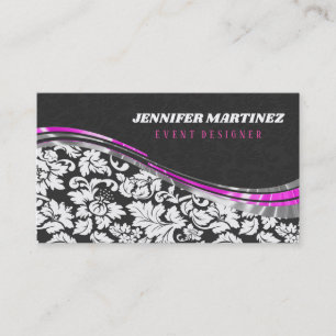 Grey & White Damasks With Pink Accents Business Card