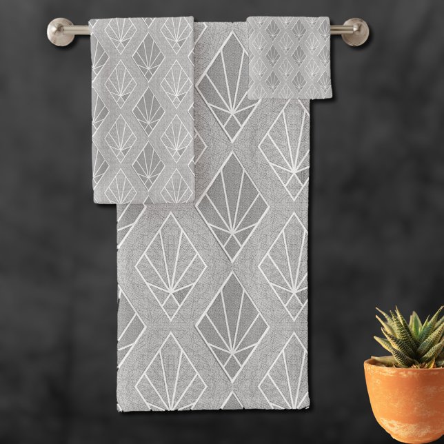 Grey & White Diamonds Art Deco Pattern  Bath Towel Set (Creator Uploaded)