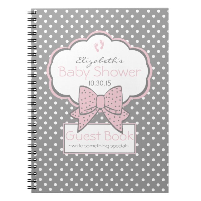 Grey White Dots and Pink- Baby Shower Guest Book - (Front)