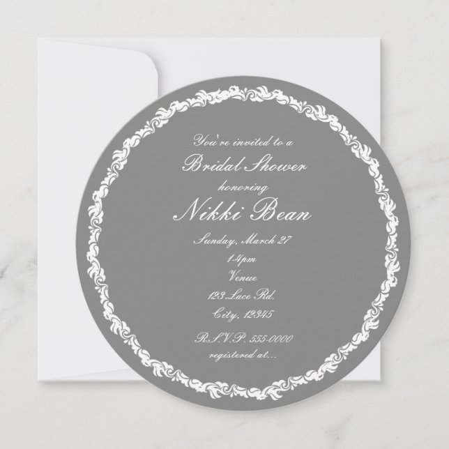 Grey &amp; White Elegant Fancy Bridal Invitations (Front)