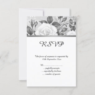 GREY WHITE ELEGANT SPRING ROSE ALL OCCASION RSVP CARD