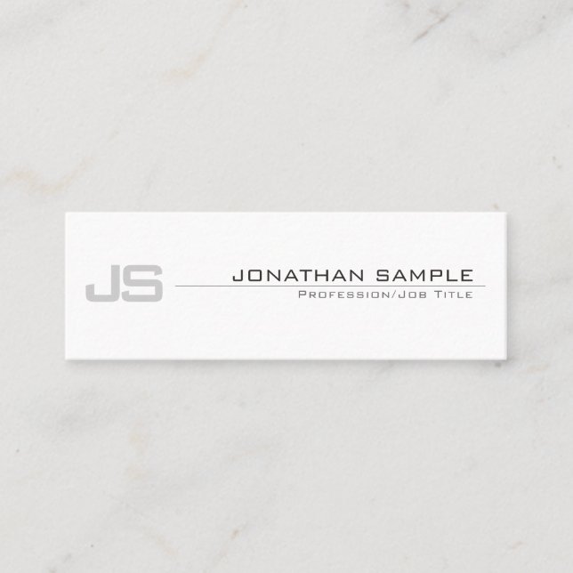 Grey White Elegant Trendy Monogram Simple Design Mini Business Card (Front)