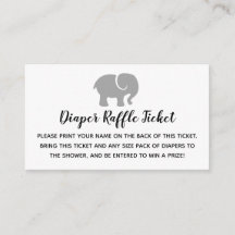 Grey & White Elephant Diaper Raffle Ticket