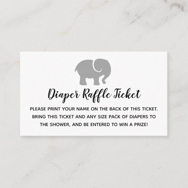 Grey & White Elephant Diaper Raffle Ticket Enclosure Card (Front)