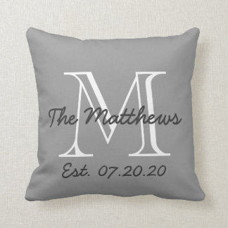 Grey White Family Monogram Cushion