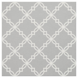 Grey, White Fancy Moroccan Quatrefoil Fabric