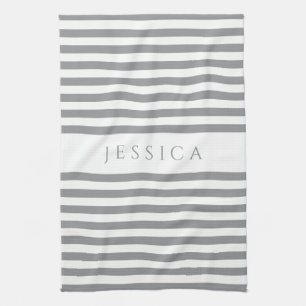 Grey & White Farmhouse Striped Pattern Tea Towel