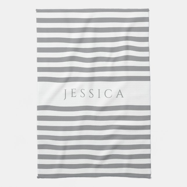 Grey & White Farmhouse Striped Pattern Tea Towel (Vertical)