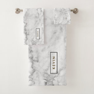 Grey & White Faux Marble Stone Bath Towel Set