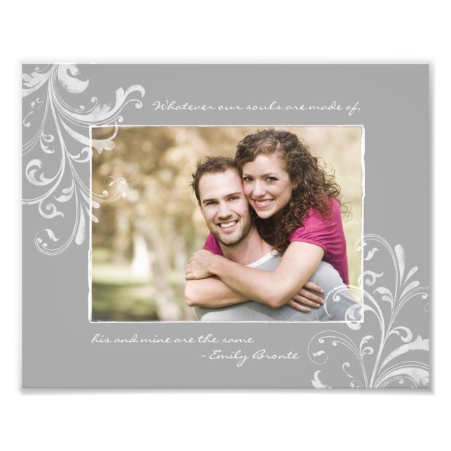 Grey White Floral Frame Landscape Photo Template (Front)
