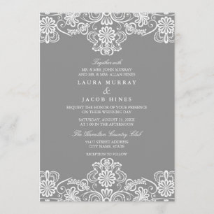 Grey & White Floral Lace Wedding Invitation