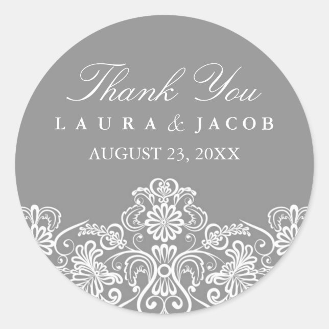 Grey & White Floral Lace Wedding Stickers (Front)