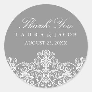 Grey & White Floral Lace Wedding Stickers