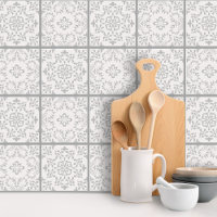 Grey White Floral Mosaic Tile Pattern Peel Stick